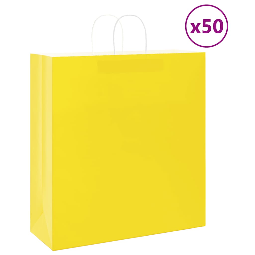 Vidaxxl sacs en papier 50 pcs avec poignées 45x17x48 cm jaune