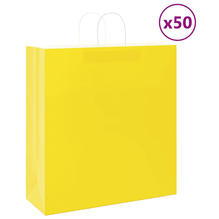 Vidaxxl sacs en papier 50 pcs avec poignées 45x17x48 cm jaune