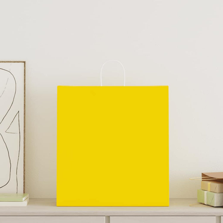 Vidaxxl sacs en papier 50 pcs avec poignées 45x17x48 cm jaune