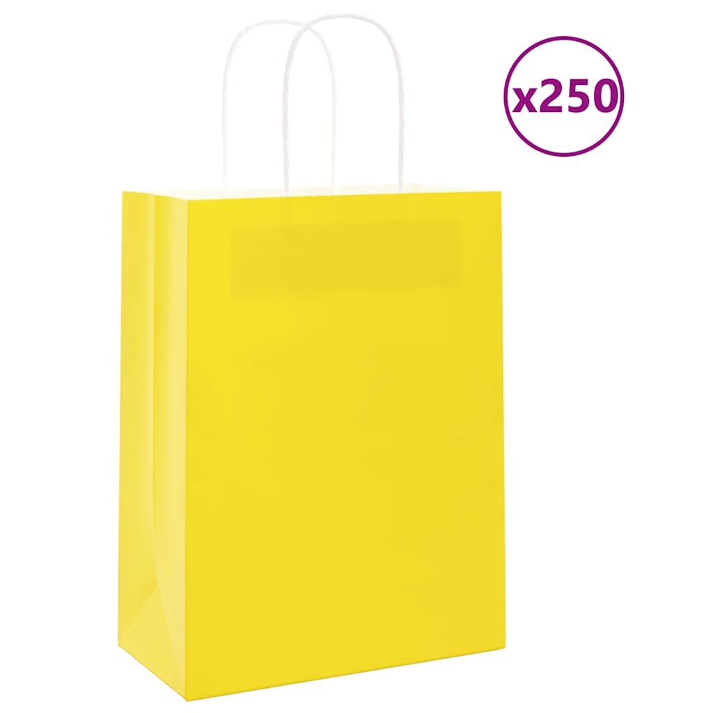 VidaXL sacs en papier 250 pcs avec poignées 21x11x28 cm jaune