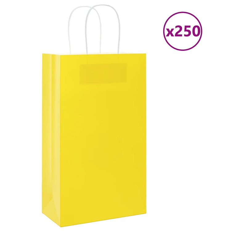 VidaXL sacs en papier 250 pcs avec poignées 21x11x36 cm jaune