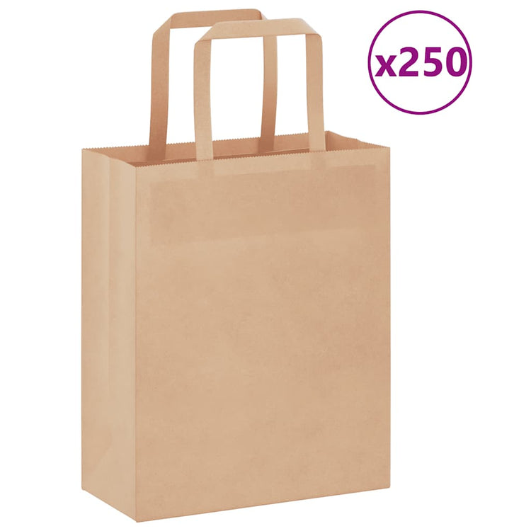 VidaXL sacs en papier 250 pcs avec poignées 18x8x22 cm marron