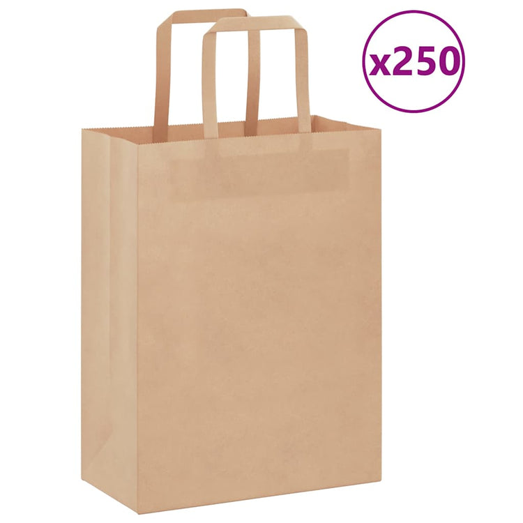 VidaXL sacs en papier 250 pcs avec poignées 21x11x28 cm marron