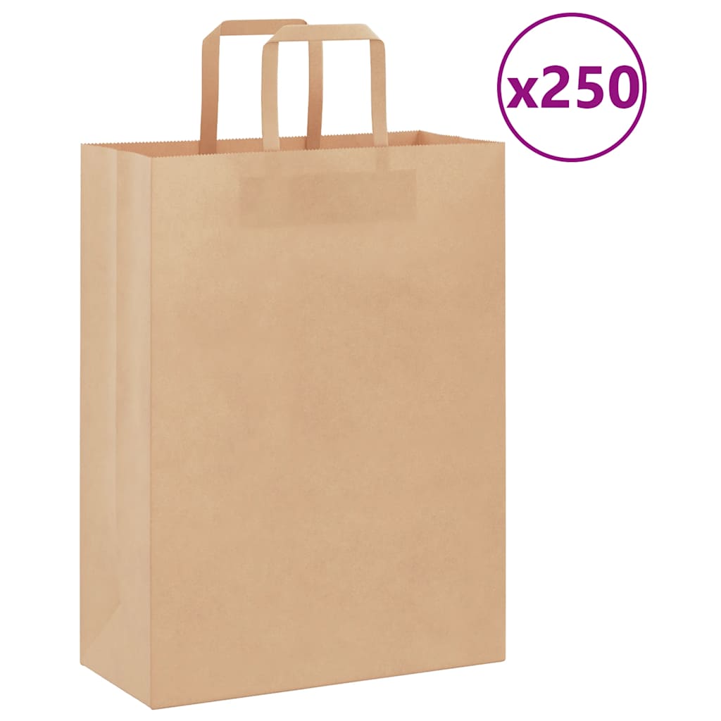 VidaXL sacs en papier 250 pcs avec poignées 26x12x35 cm marron
