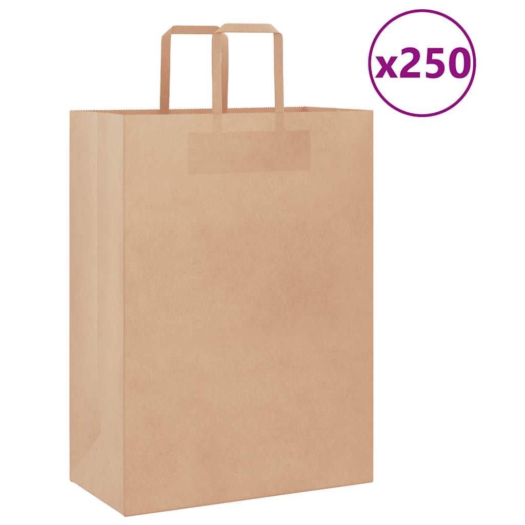 Vidaxxl sacs en papier 250 pcs avec poignées 32x17x44 cm marron