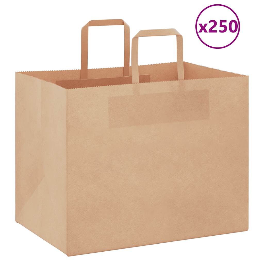 VidaXL sacs en papier 250 pcs avec poignées 32x22x24 cm marron