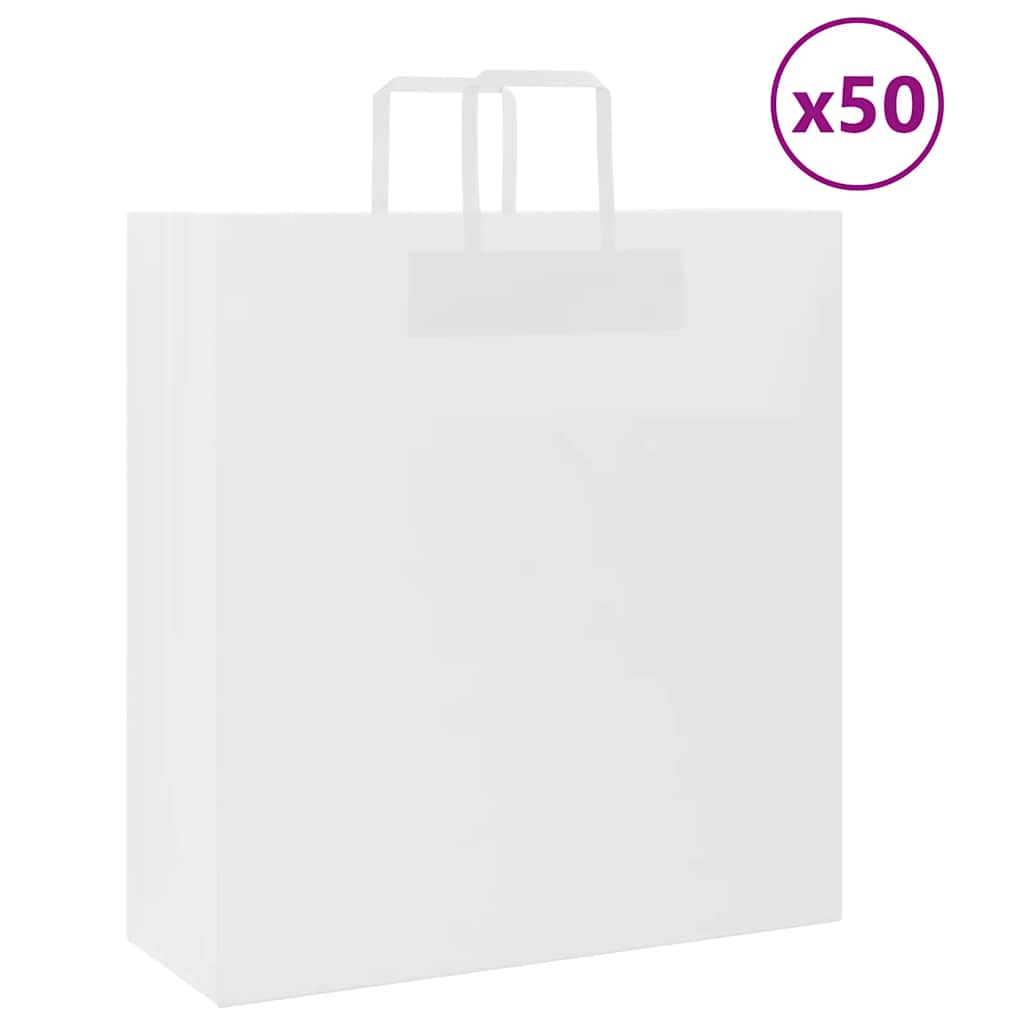 Vidaxxl sacs en papier 50 pcs avec poignées 45x17x48 cm blanc