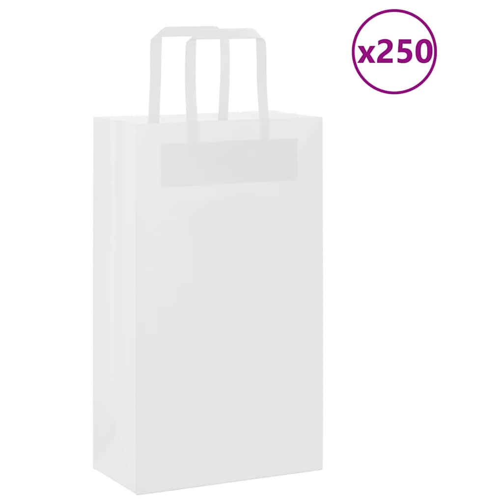 VidaXL sacs en papier 250 pcs avec poignées 21x11x36 cm blanc