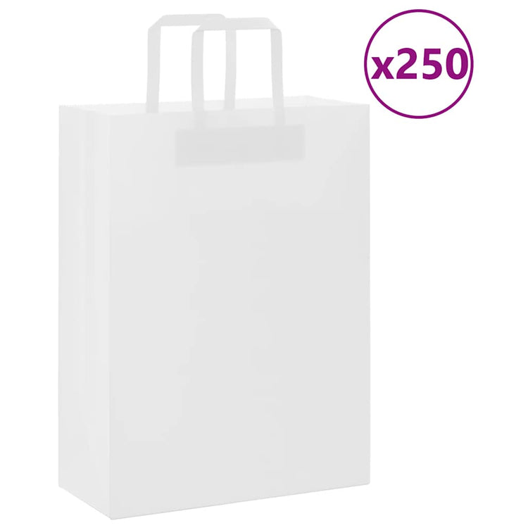 VidaXL sacs en papier 250 pcs avec poignées 26x12x35 cm blanc