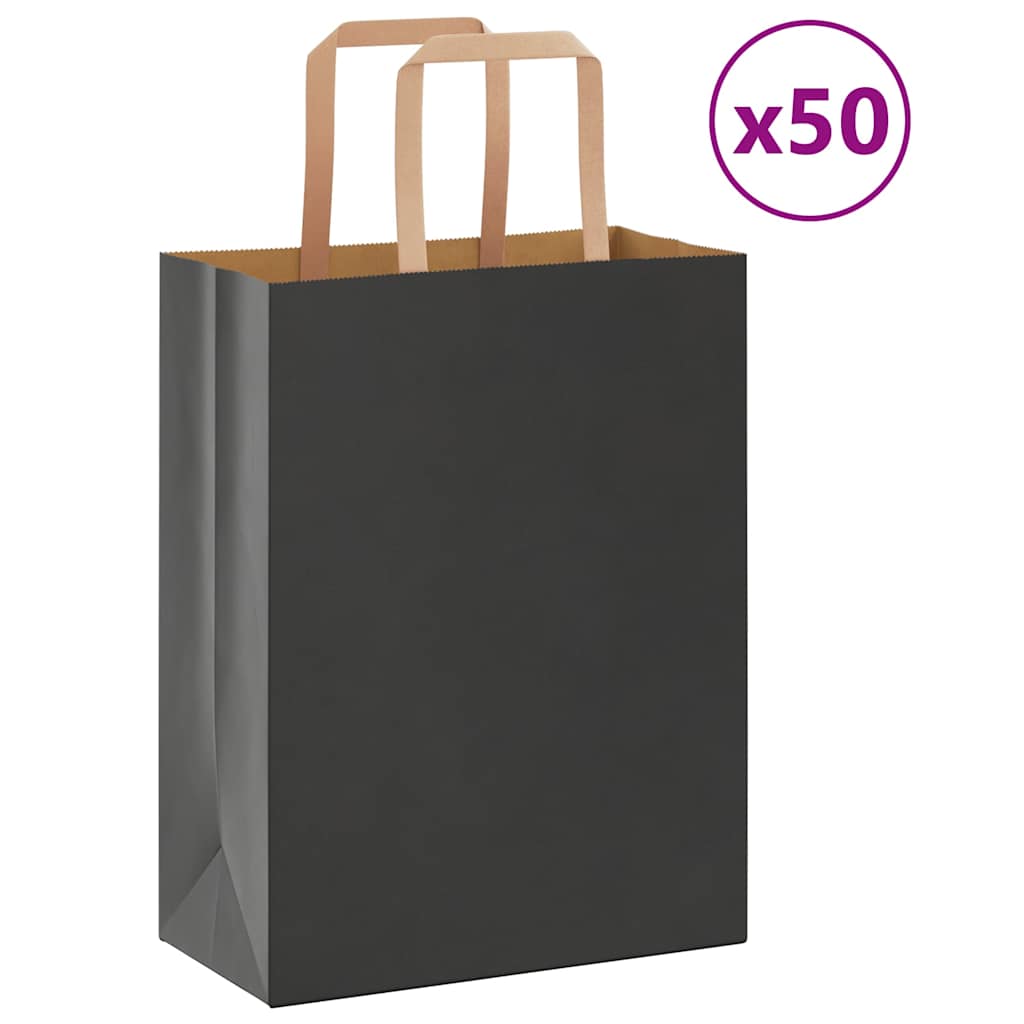 VidaXL sacs en papier 50 pcs avec poignées 21x11x28 cm noir