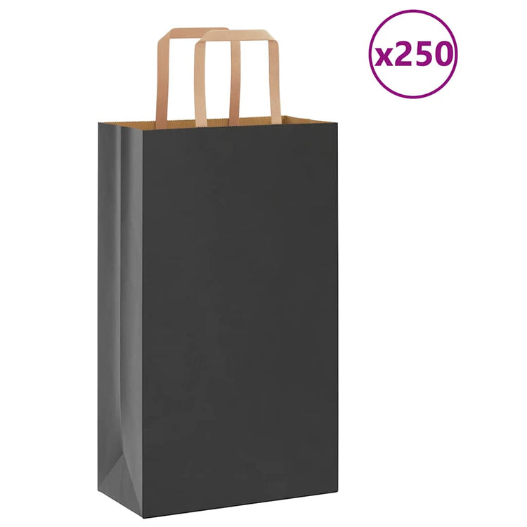 VidaXL sacs en papier 250 pcs avec poignées 21x11x36 cm noir