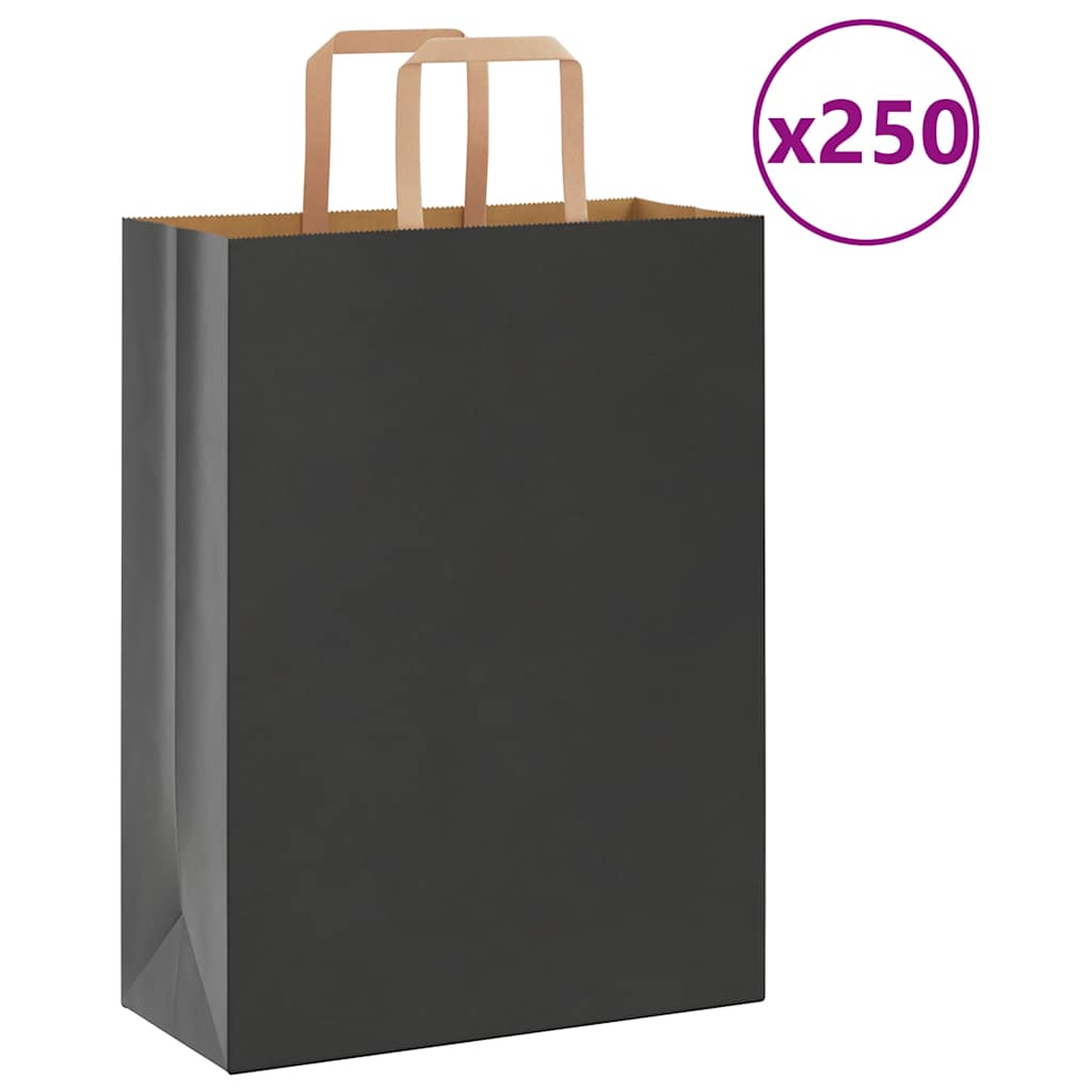 VidaXL sacs en papier 250 pcs avec poignées 26x12x35 cm noir