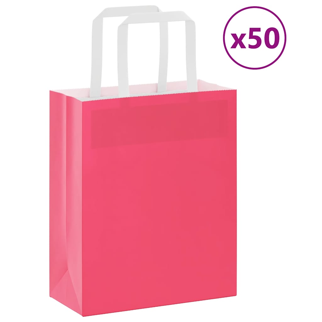 VidaXL sacs en papier 50 pcs avec poignées 18x8x22 cm rose