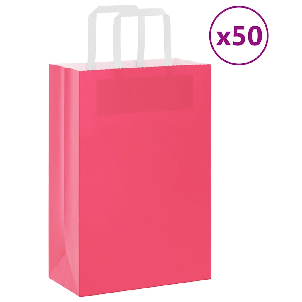 VidaXL sacs en papier 50 pcs avec poignées 21x11x31 cm rose