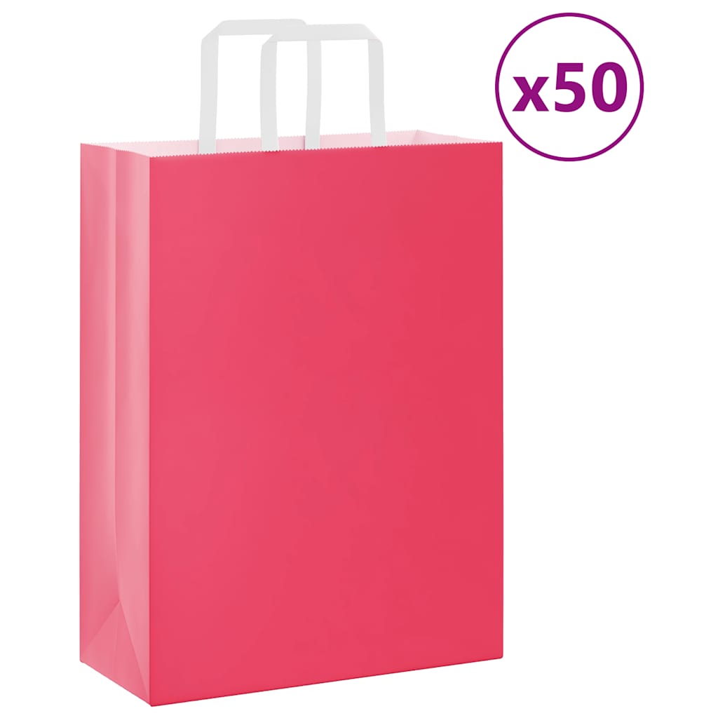 VidaXL sacs en papier 50 pcs avec poignées 26x12x35 cm rose