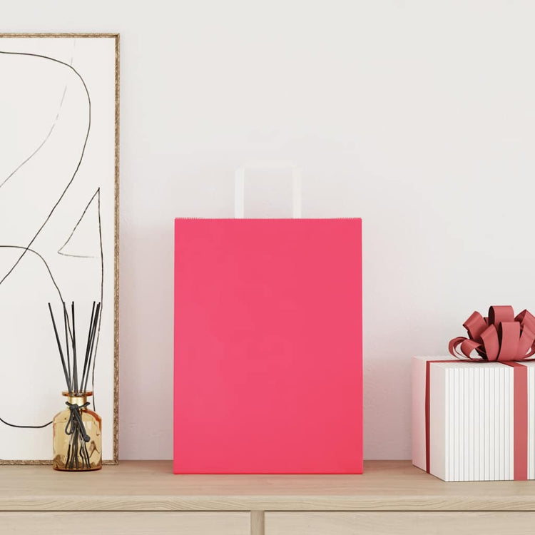 VidaXL sacs en papier 50 pcs avec poignées 26x12x35 cm rose