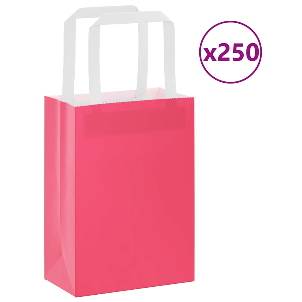 VidaXL sacs en papier 250 pcs avec poignées 15x8x21 cm rose