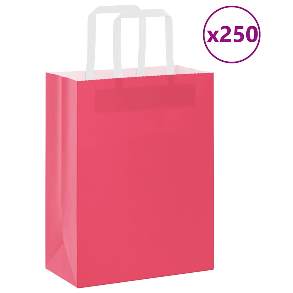 VidaXL sacs en papier 250 pcs avec poignées 21x11x28 cm rose