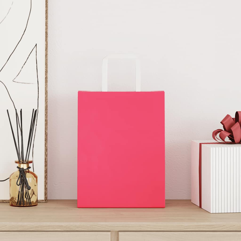 VidaXL sacs en papier 250 pcs avec poignées 21x11x28 cm rose