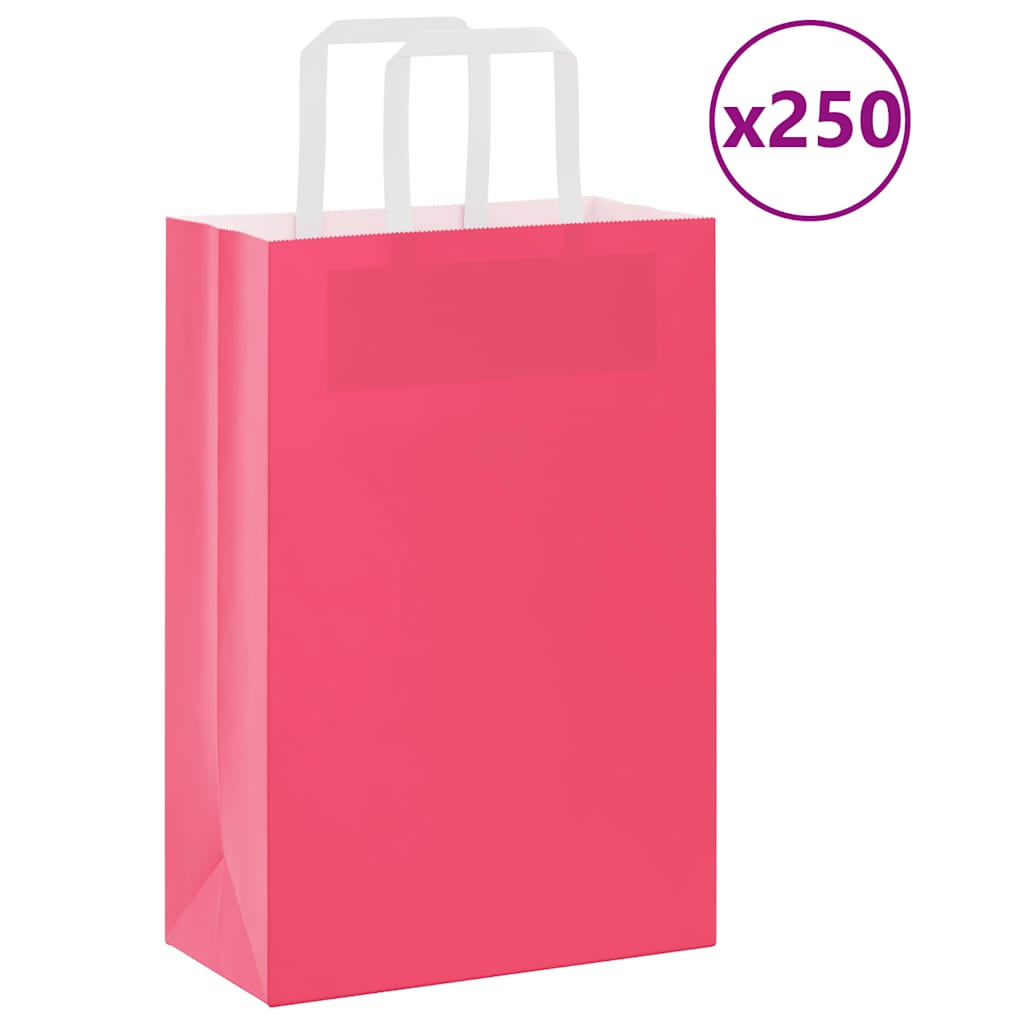 VidaXL sacs en papier 250 pcs avec poignées 21x11x31 cm rose