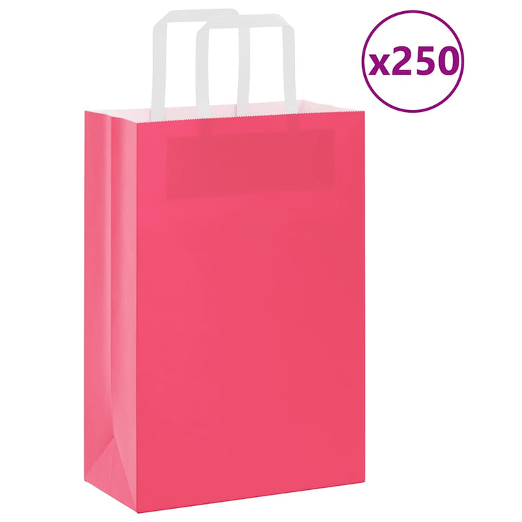 VidaXL sacs en papier 250 pcs avec poignées 21x11x31 cm rose