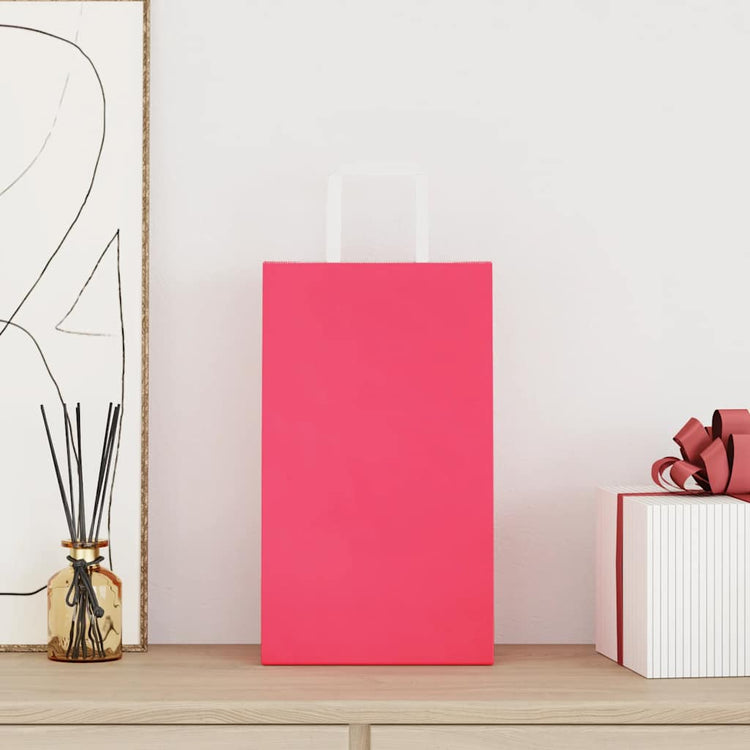 VidaXL sacs en papier 250 pcs avec poignées 21x11x36 cm rose