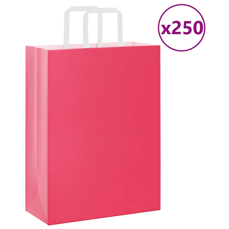VidaXL sacs en papier 250 pcs avec poignées 26x12x35 cm rose