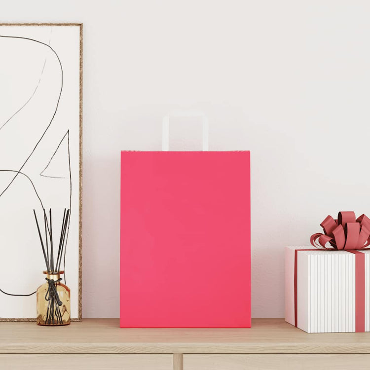 VidaXL sacs en papier 250 pcs avec poignées 26x12x35 cm rose