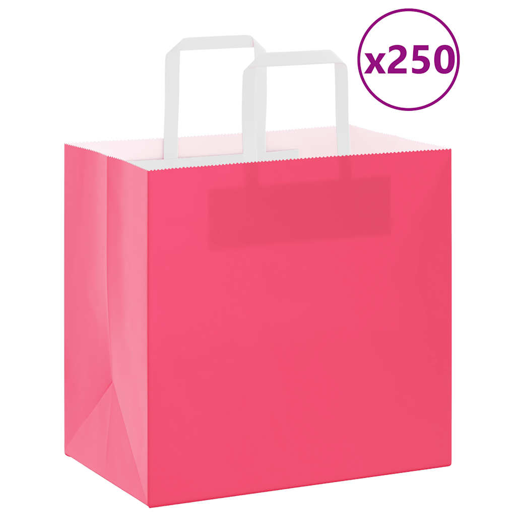 VidaXL sacs en papier 250 pcs avec poignées 26x17x25 cm rose