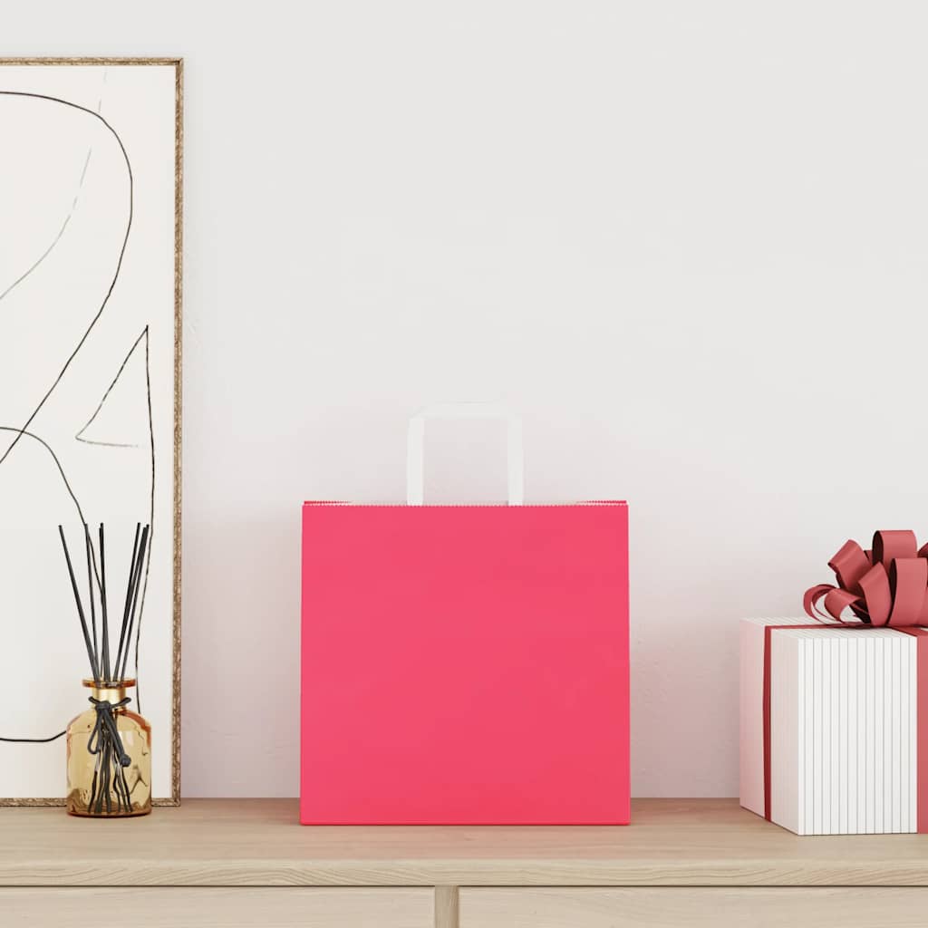 VidaXL sacs en papier 250 pcs avec poignées 26x17x25 cm rose