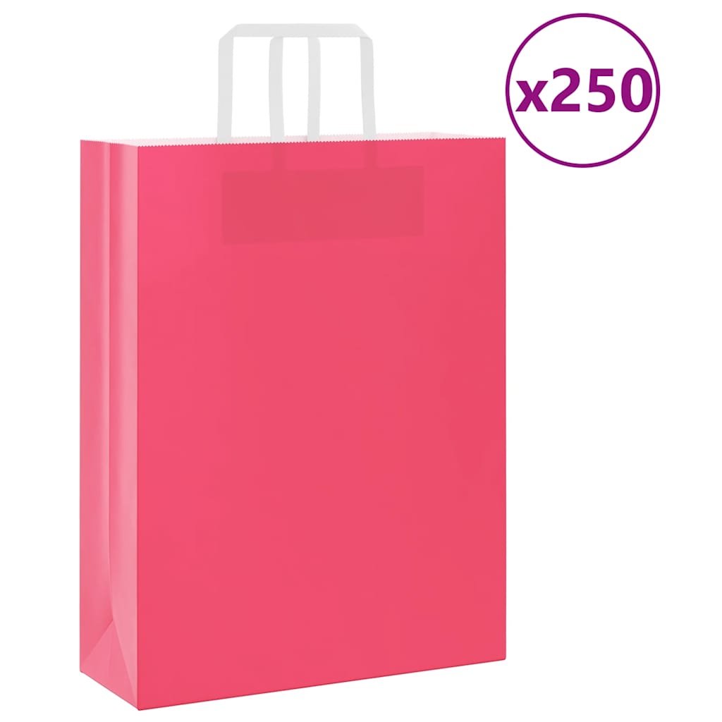 VidaXL sacs en papier 250 pcs avec poignées 32x12x42 cm rose
