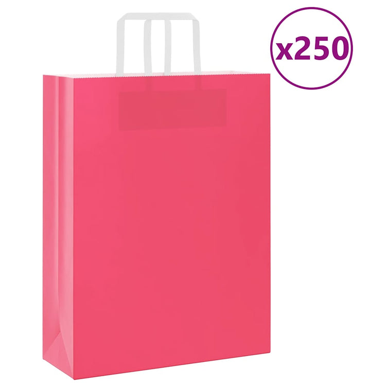 VidaXL sacs en papier 250 pcs avec poignées 32x12x42 cm rose