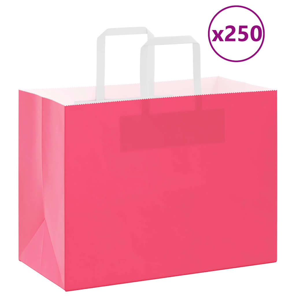 VidaXL sacs en papier 250 pcs avec poignées 32x17x25 cm rose