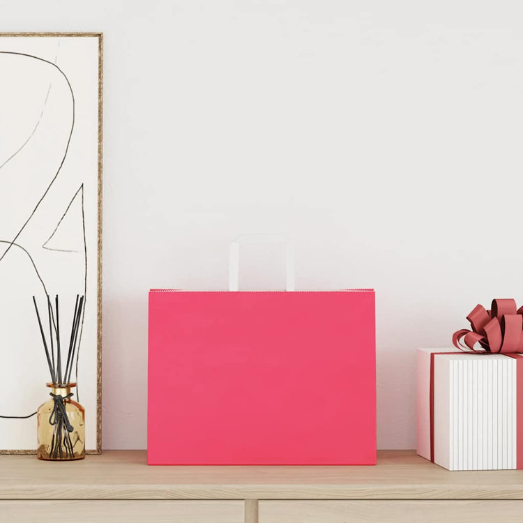 VidaXL sacs en papier 250 pcs avec poignées 32x17x25 cm rose