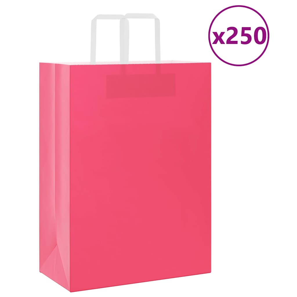 VidaXL sacs en papier 250 pcs avec poignées 32x17x44 cm rose