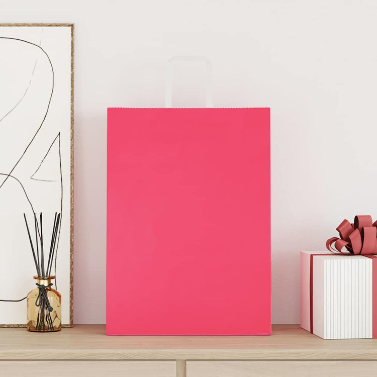VidaXL sacs en papier 250 pcs avec poignées 32x17x44 cm rose