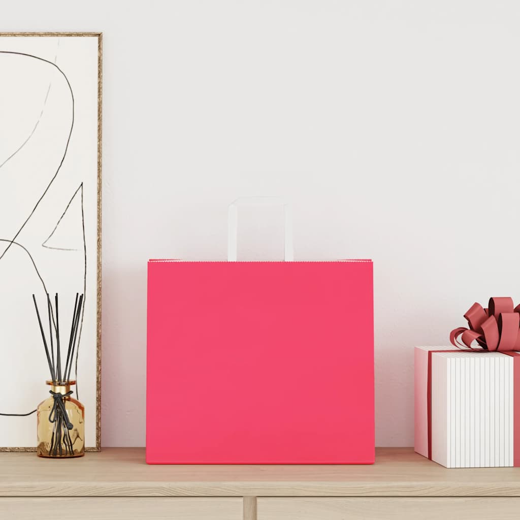 VidaXL sacs en papier 250 pcs avec poignées 32x22x28 cm rose