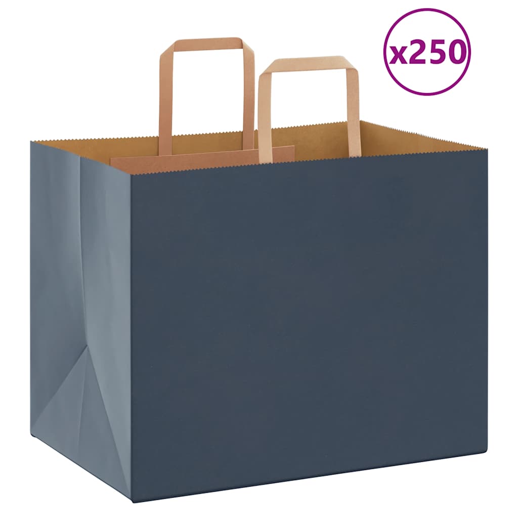 VidaXL sacs en papier 250 pcs avec poignées 32x22x24 cm bleu