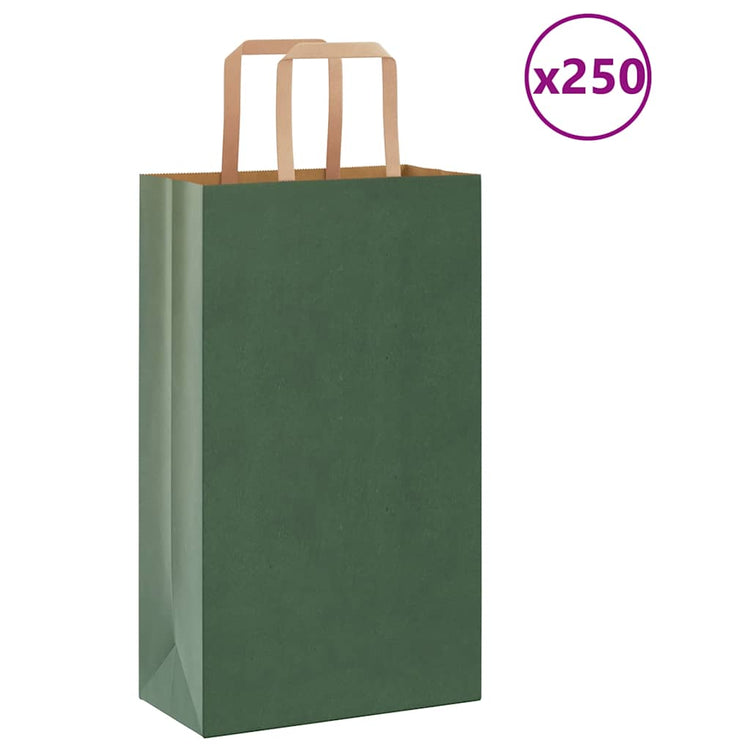 Vidaxxl sacs en papier 250 pcs avec poignées 21x11x36 cm vert