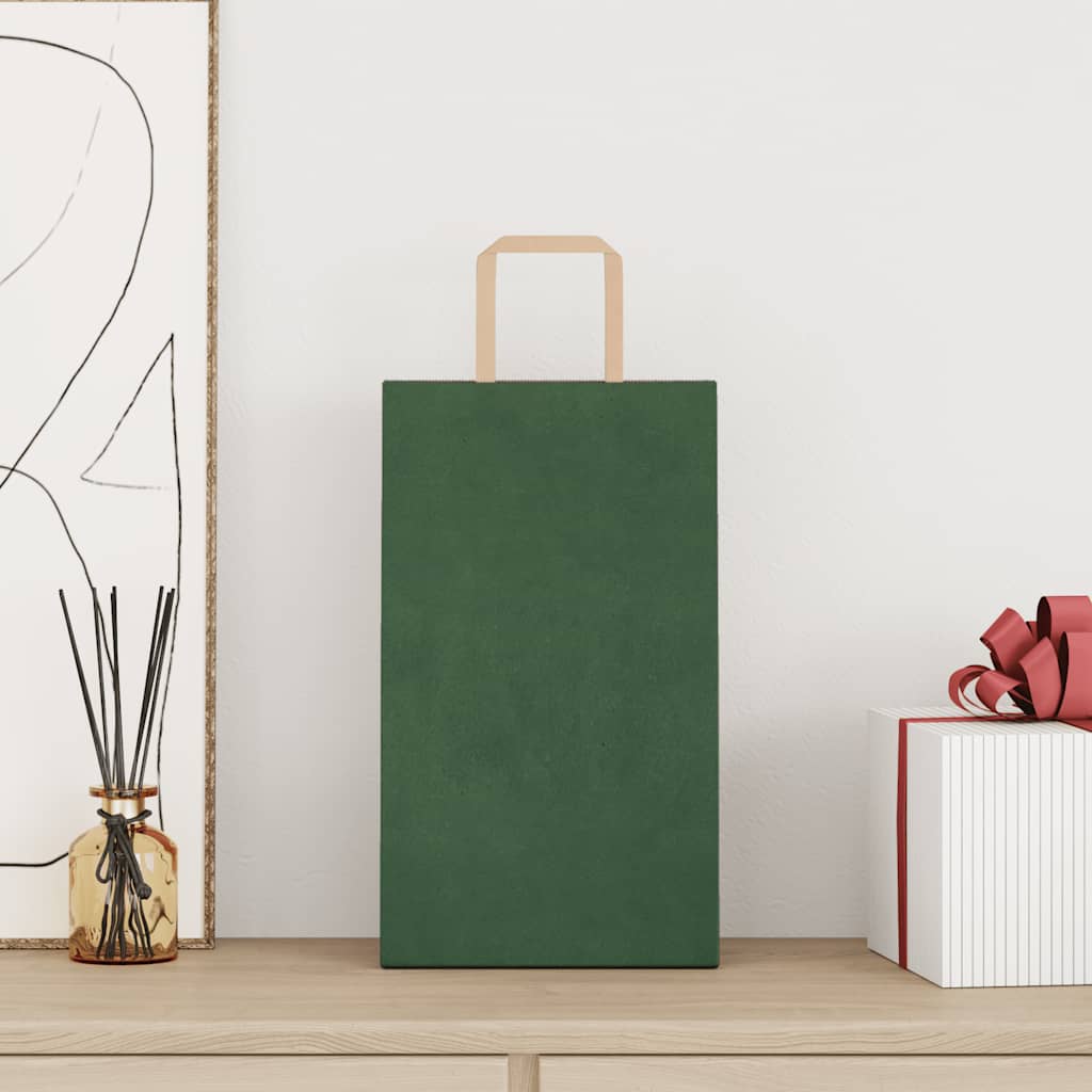 Vidaxxl sacs en papier 250 pcs avec poignées 21x11x36 cm vert