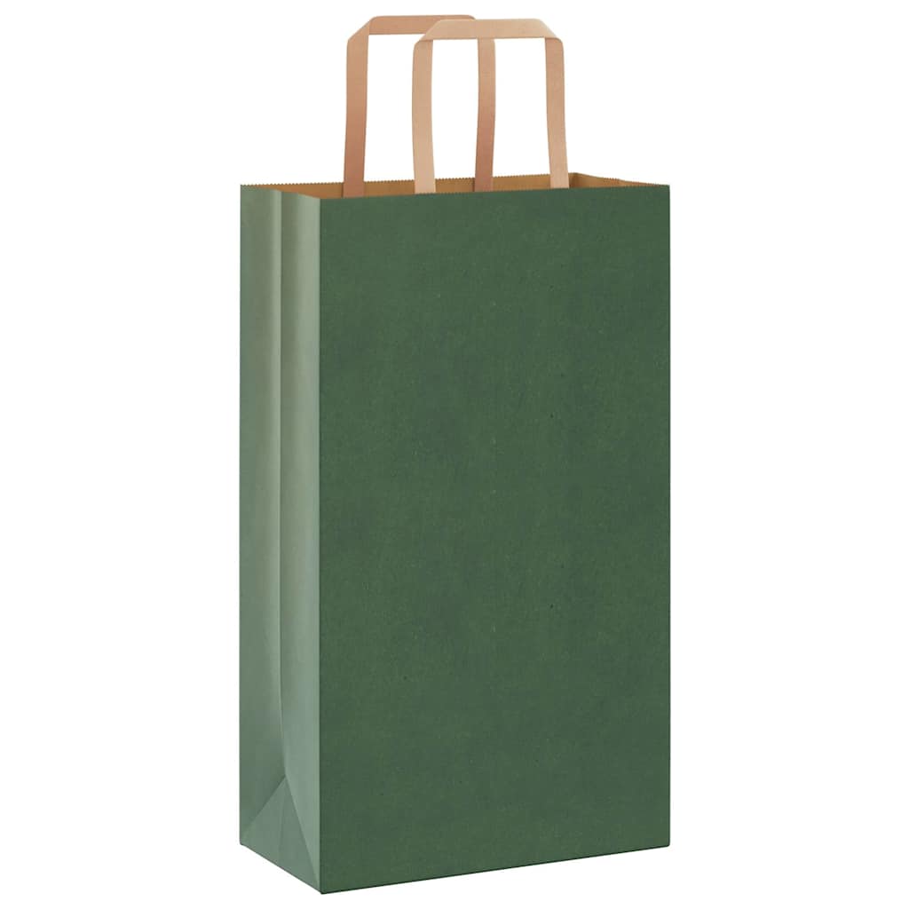 Vidaxxl sacs en papier 250 pcs avec poignées 21x11x36 cm vert