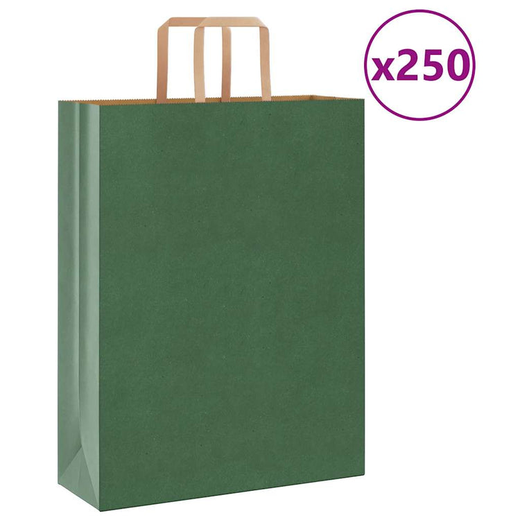 VidaXL sacs en papier 250 pcs avec poignées 32x12x42 cm vert