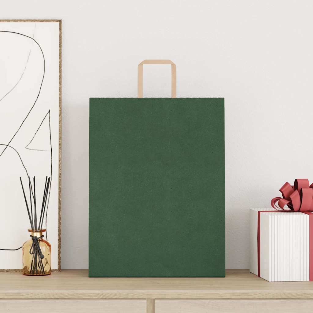 VidaXL sacs en papier 250 pcs avec poignées 32x12x42 cm vert