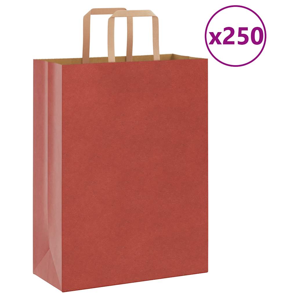 VidaXL sacs en papier 250 pcs avec poignées 26x12x35 cm rouge