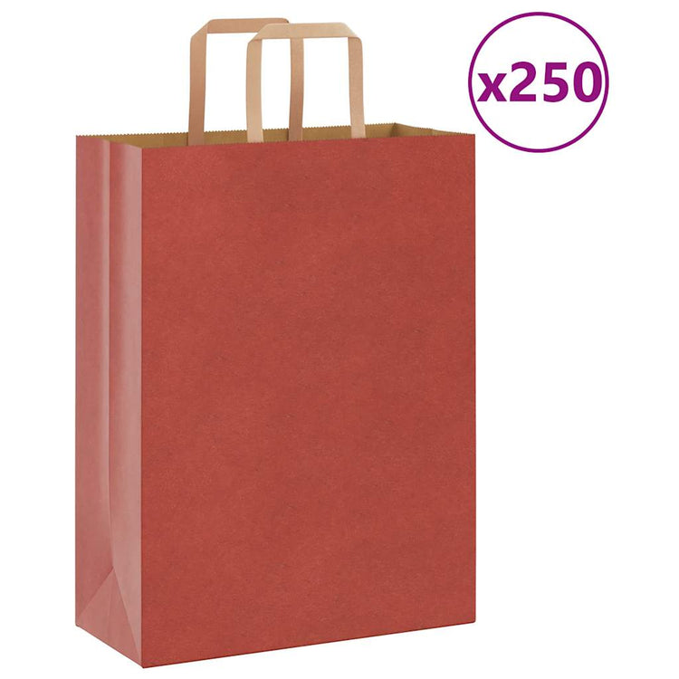 VidaXL sacs en papier 250 pcs avec poignées 26x12x35 cm rouge