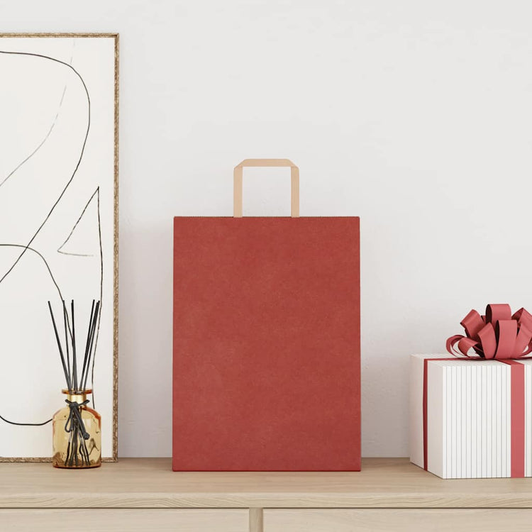 VidaXL sacs en papier 250 pcs avec poignées 26x12x35 cm rouge