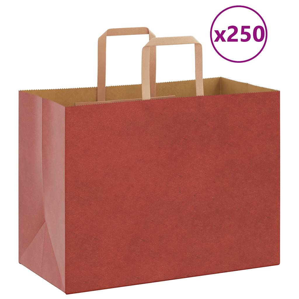 VidaXL sacs en papier 250 pcs avec poignées 32x17x25 cm rouge