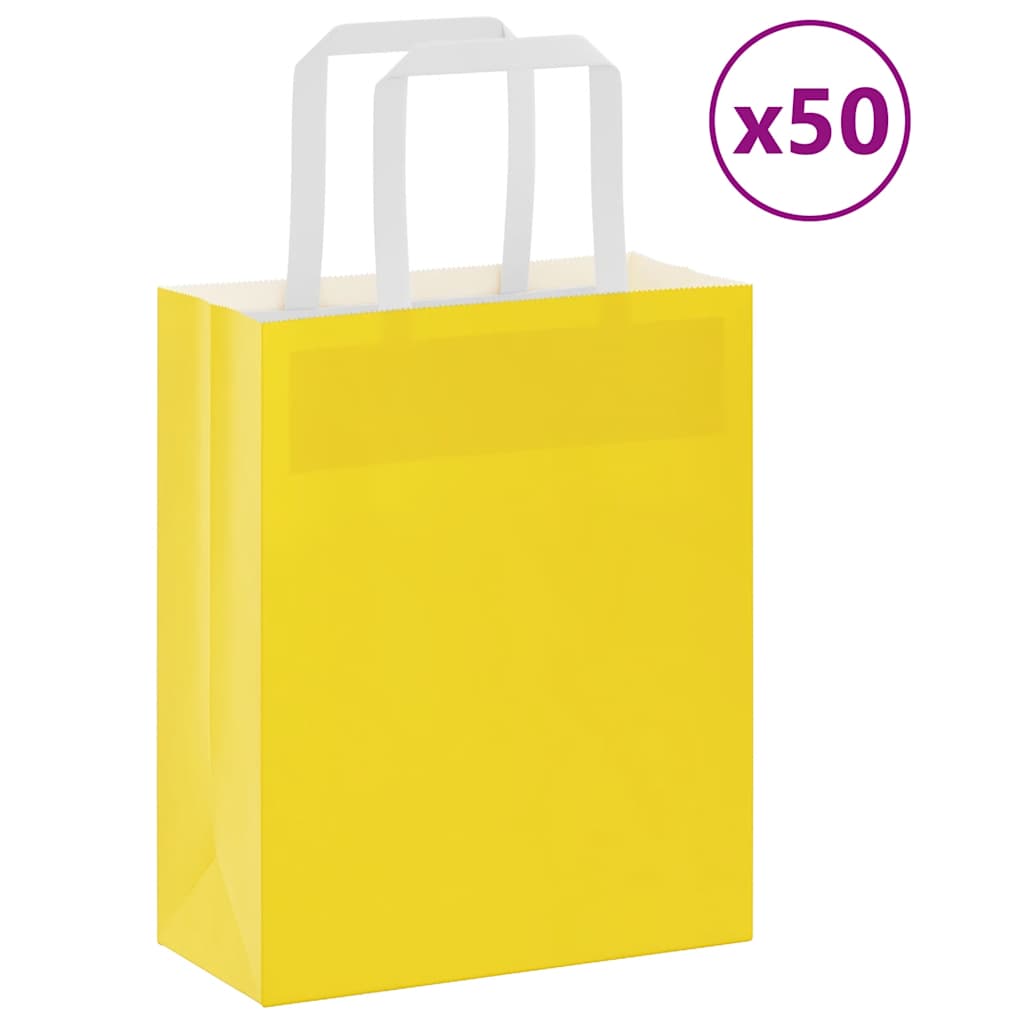 VidaXL sacs en papier 50 pcs avec poignées 18x8x22 cm jaune