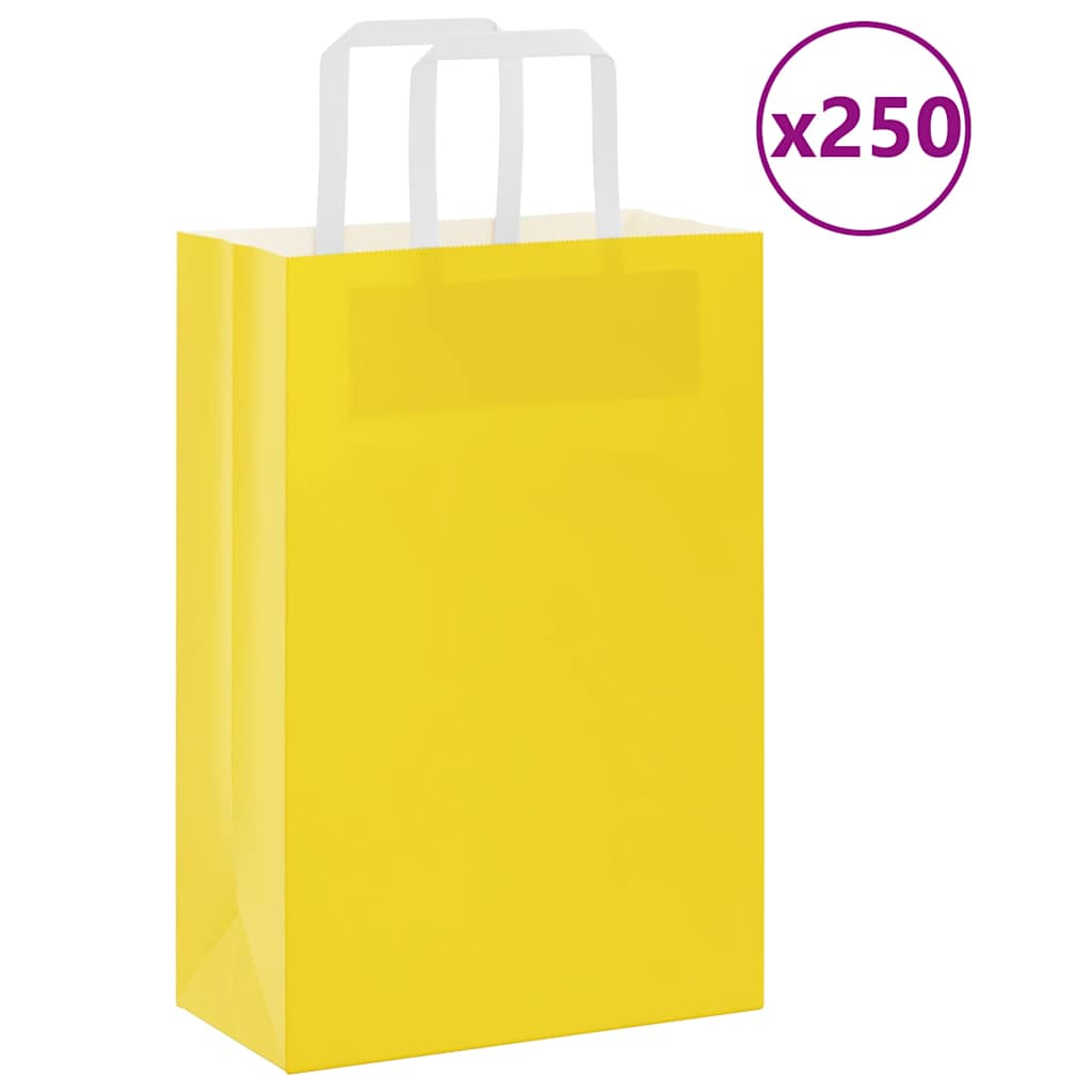 Vidaxxl sacs en papier 250 pcs avec poignées 21x11x31 cm jaune