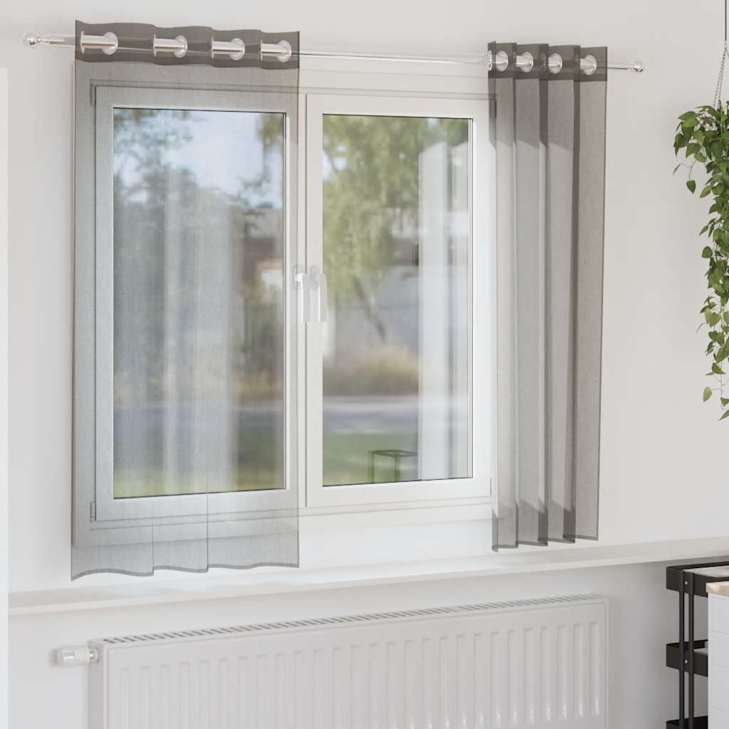 Vidaxx rideaux voile avec œillets 2 pcs 140x175 cm gris foncé